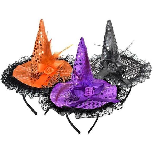 Halloween Witch Headband Feather Hat Costume Dress Up Masquerade Supplies Women